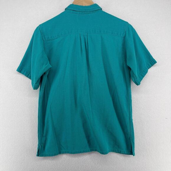LL BEAN Top Womens S Cool Weave Short Sleeve Button Up Woven Green USA Vintage - Picture 7 of 12